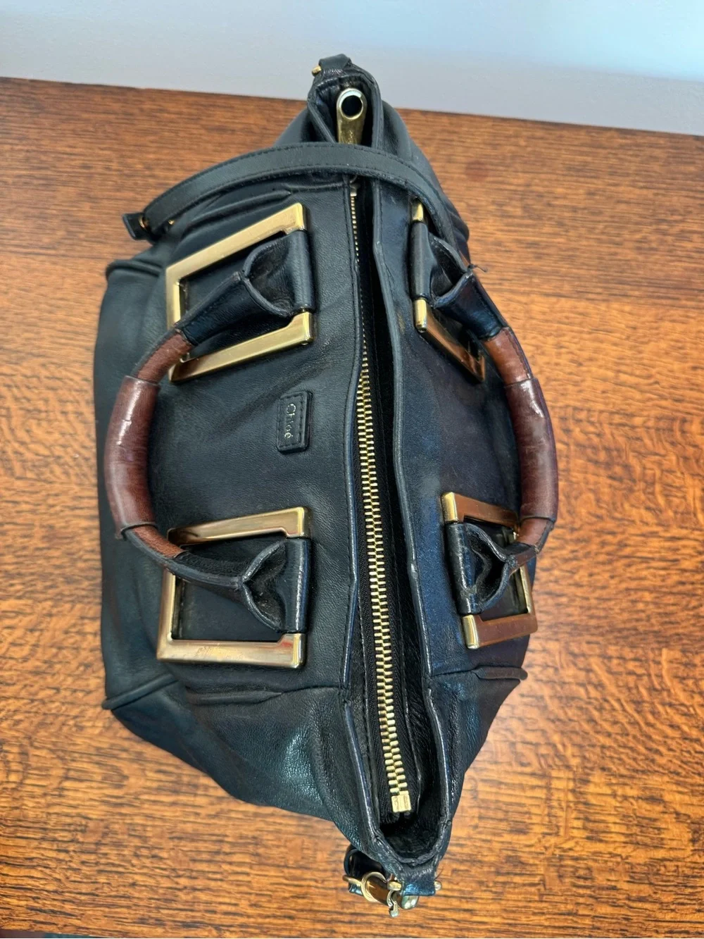 Chloé Vintage Ethel Black Leather Satchel/Crossbody with Gold Hardware with COA